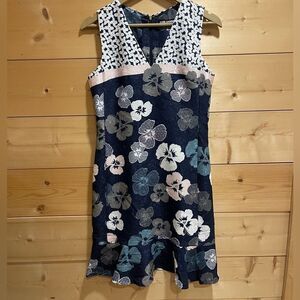 Karl Lagerfeld Paris Blue White Floral Ruffle Hem Sleeveless Dress Size 4